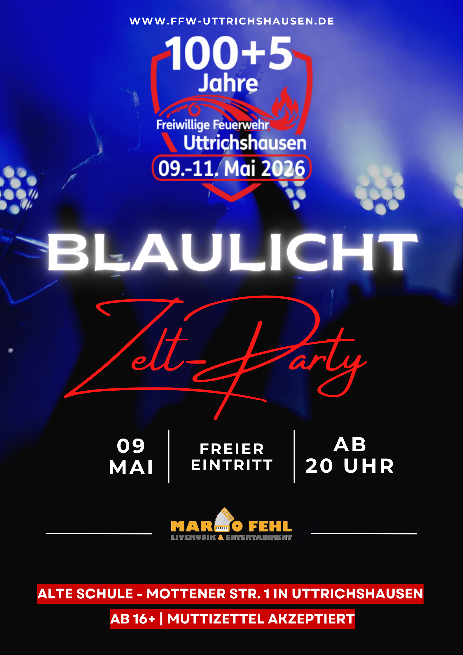 Flyer Blaulichtparty FFW Uttrichshausen